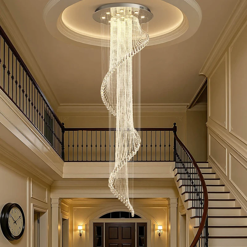 Kristallen Kroonluchter Spiraal Modern Chroom GU10 Trap Entreehal Groot Hoog Plafond | Sansoti