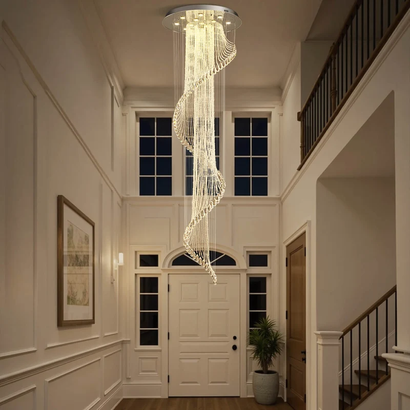Kristallen Kroonluchter Spiraal Modern Chroom GU10 Trap Entreehal Groot Hoog Plafond | Sansoti