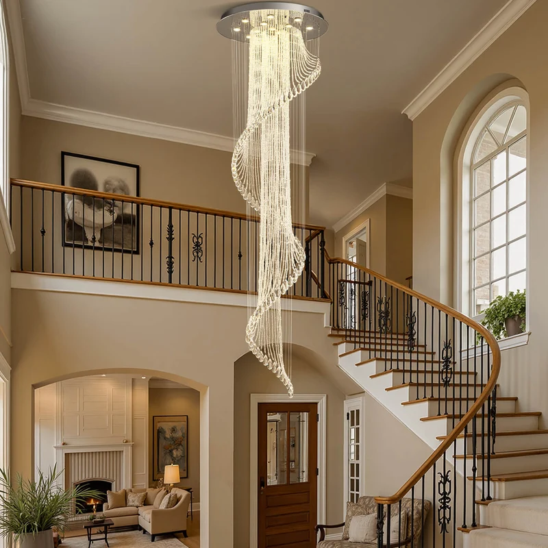 Kristallen Kroonluchter Spiraal Modern Chroom GU10 Trap Entreehal Groot Hoog Plafond | Sansoti