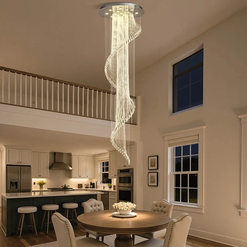 Kristallen Kroonluchter Spiraal Modern Chroom GU10 Trap Entreehal Groot Hoog Plafond | Sansoti