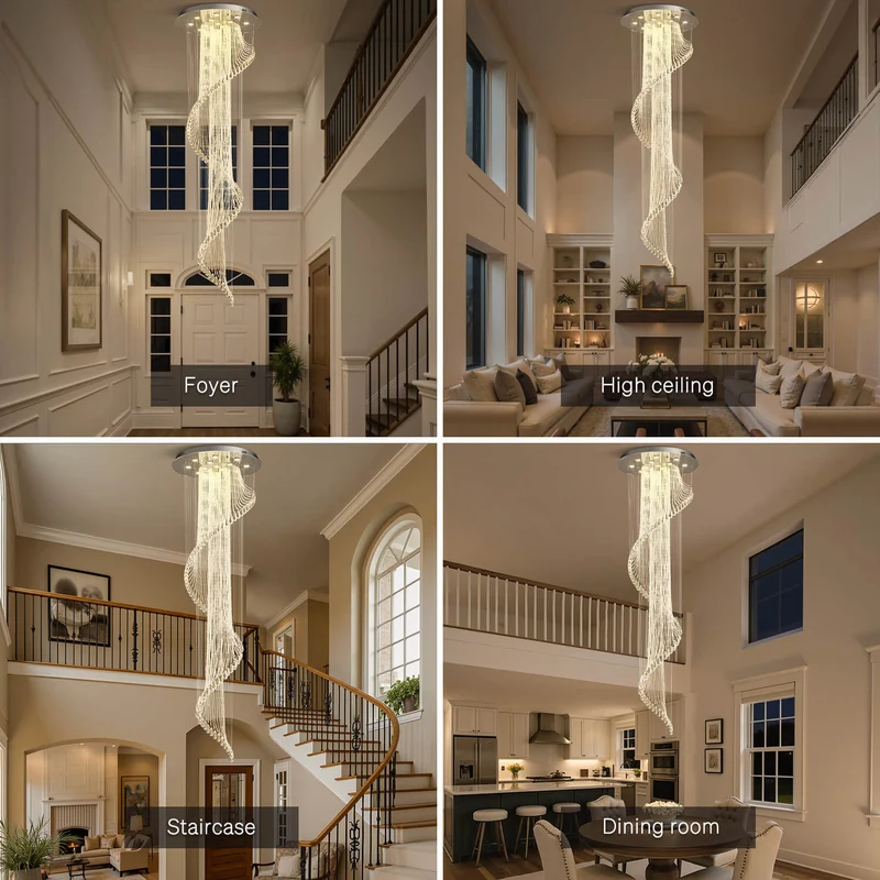 Kristallen Kroonluchter Spiraal Modern Chroom GU10 Trap Entreehal Groot Hoog Plafond | Sansoti