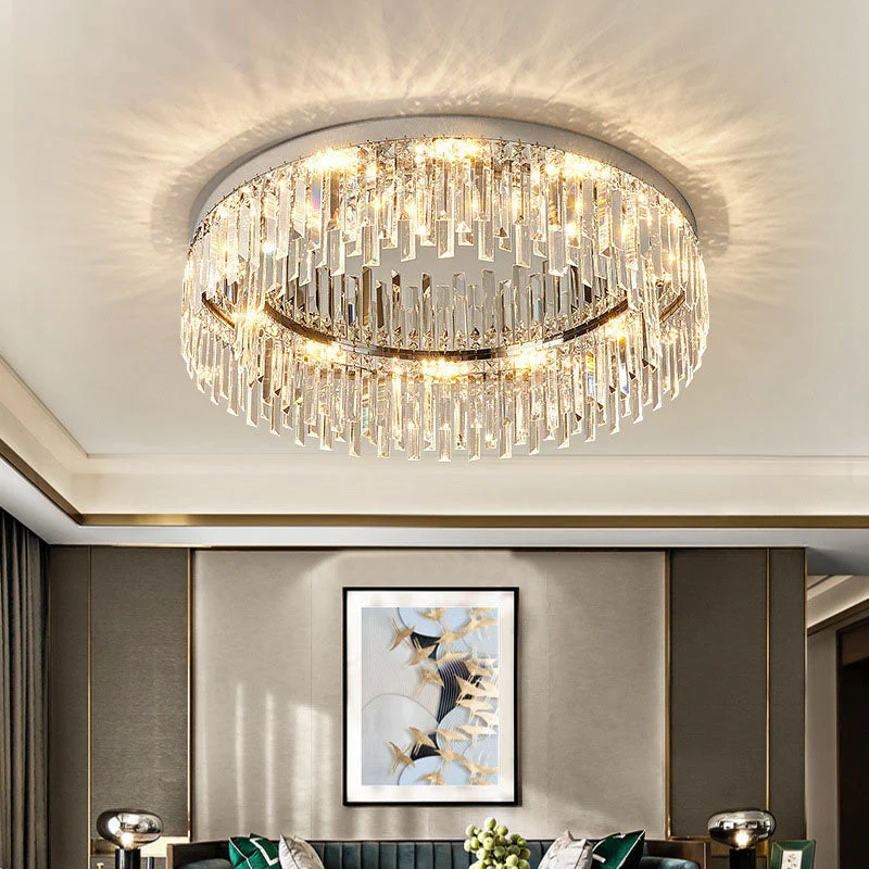 Kristallen Plafondlamp Rond Modern Flush Mount Chroom E12 Dimbaar Woonkamer Slaapkamer