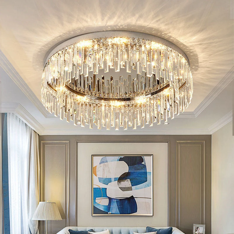 Kristallen Plafondlamp Rond Modern Flush Mount Chroom E12 Dimbaar Woonkamer Slaapkamer