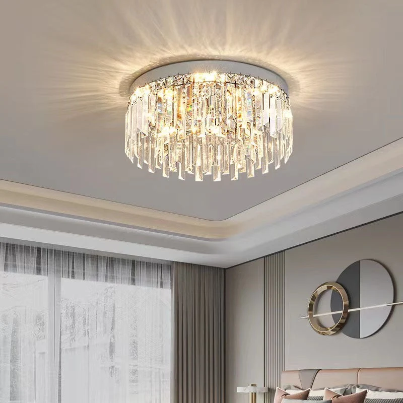 Kristallen Plafondlamp Rond Modern Flush Mount Chroom E12 Dimbaar Woonkamer Slaapkamer