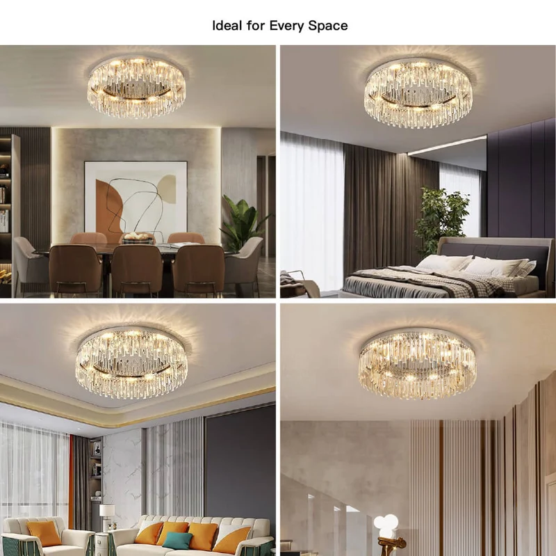 Kristallen Plafondlamp Rond Modern Flush Mount Chroom E12 Dimbaar Woonkamer Slaapkamer