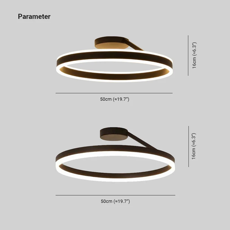 Plafondlamp LED Ring Metaal Acryl Zwart Wit Dimbaar Woonkamer Slaapkamer 50cm | Sansoti
