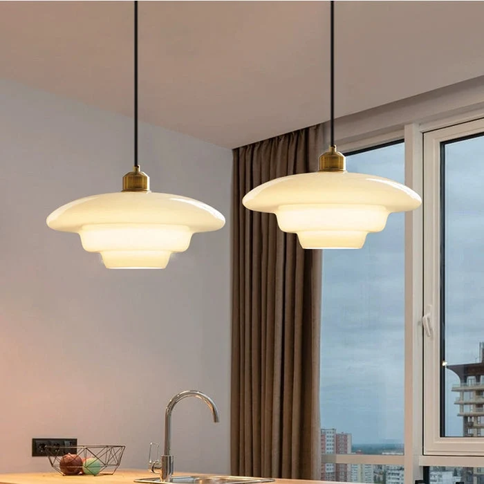 Hanglamp Gelaagd Melkglas Messing Art Deco Eettafel Woonkamer Vintage Stijl | Sansoti