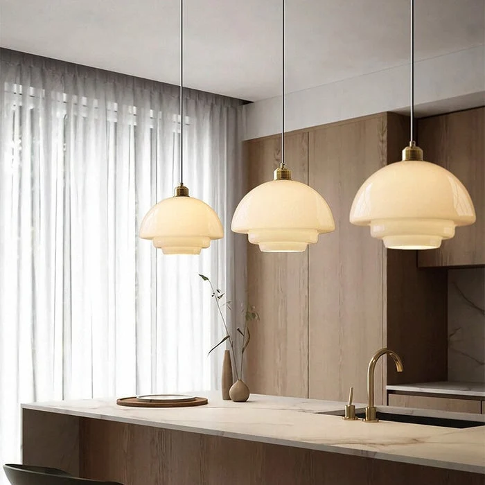 Hanglamp Gelaagd Melkglas Messing Art Deco Eettafel Woonkamer Vintage Stijl | Sansoti