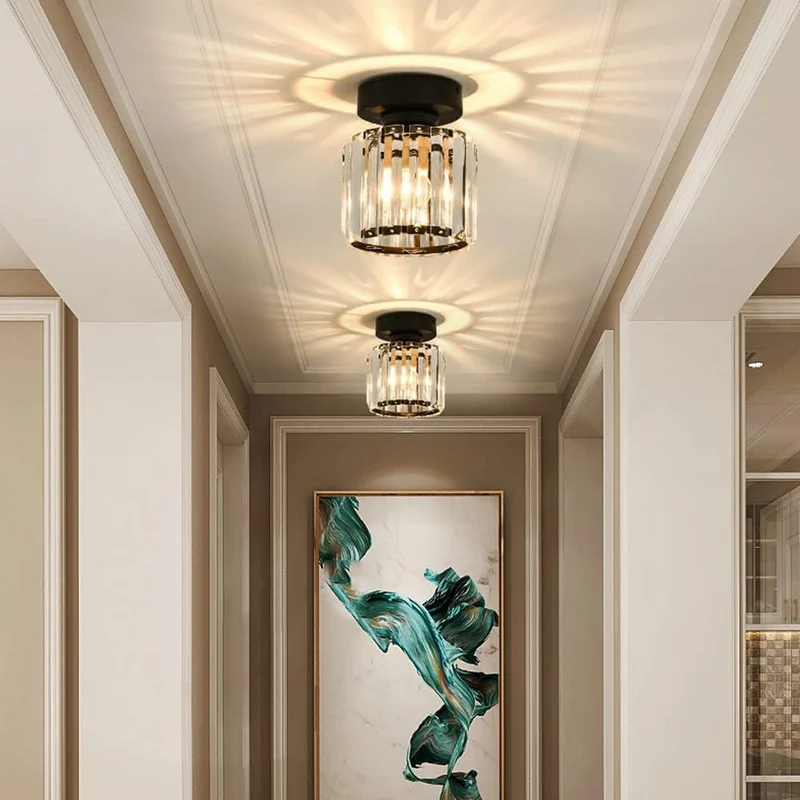 Plafondlamp Kristal Zwart Zilver Goud E27 Opbouw Modern Hal Woonkamer | Sansoti