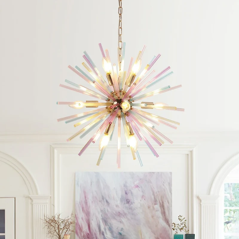 Kroonluchter Sputnik Regenboog 12-Lichts Messing Kleurrijk 56cm Woonkamer Eetkamer Dimbaar