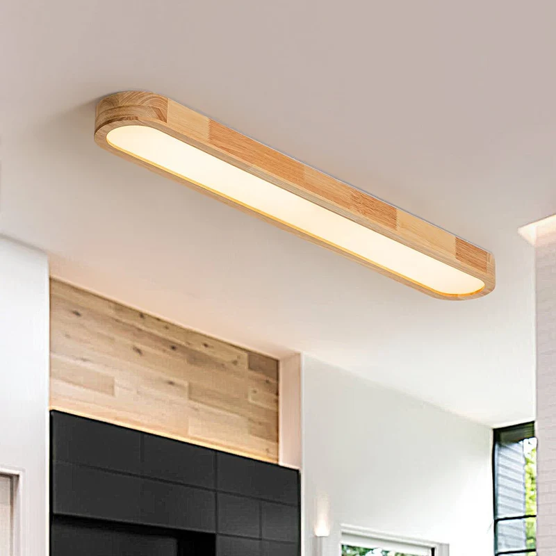 Plafondlamp Ovaal LED Houtlook Dimbaar Afstandsbediening 95cm Keuken Woonkamer Modern