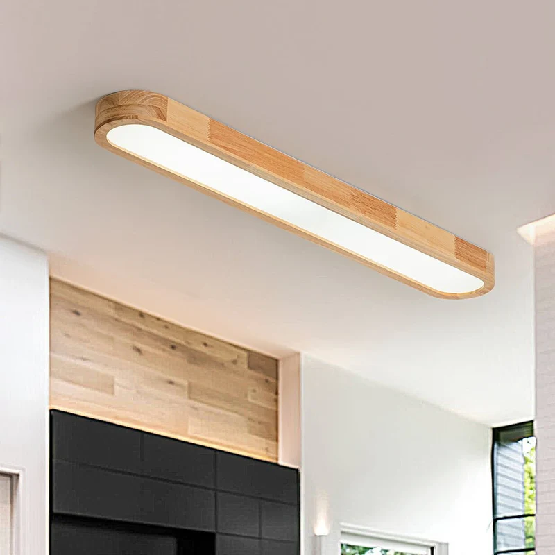 Plafondlamp Ovaal LED Houtlook Dimbaar Afstandsbediening 95cm Keuken Woonkamer Modern