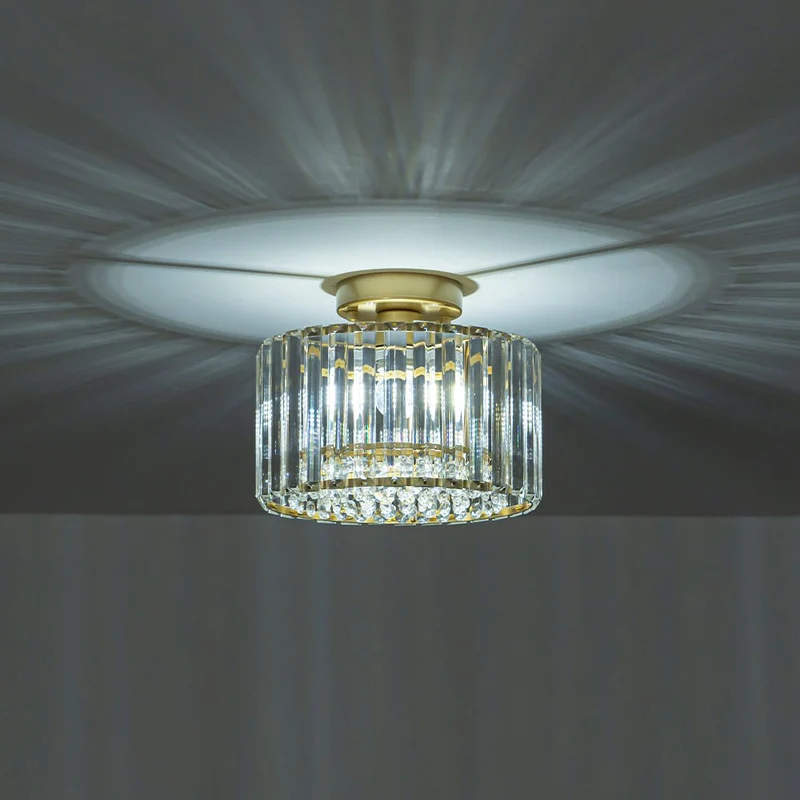 Plafondlamp Kristal Messing Mid-Century Dimbaar 27cm Slaapkamer Hal Entree Luxe