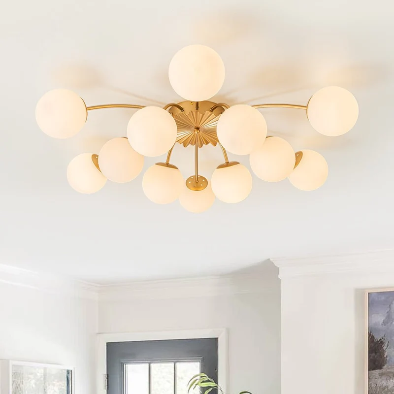 Plafondlamp Sputnik 12-Lichts Opaal Glas Messing 100cm Woonkamer Eetkamer Dimbaar