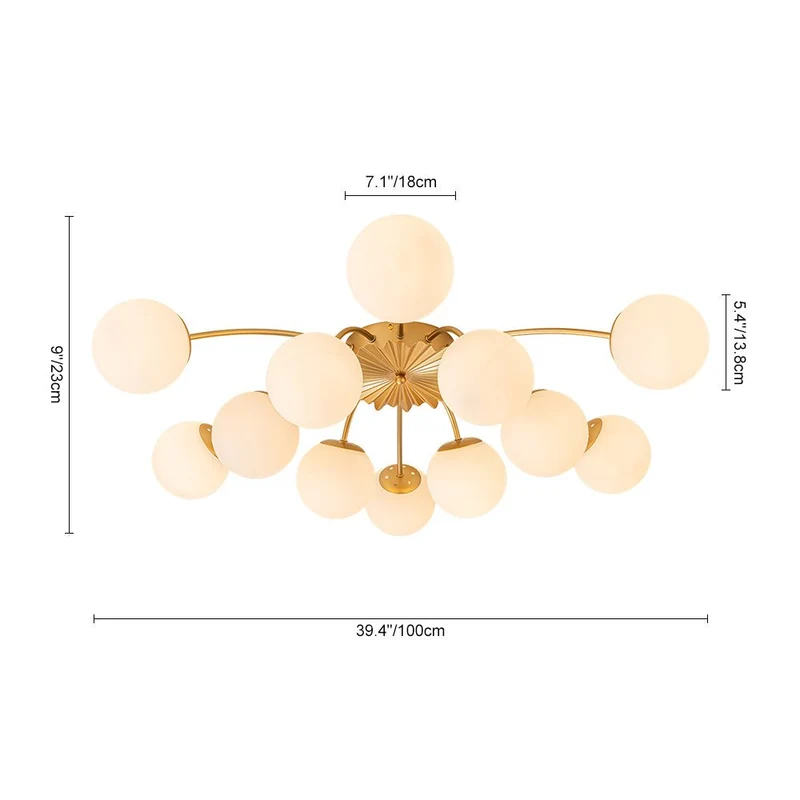 Plafondlamp Sputnik 12-Lichts Opaal Glas Messing 100cm Woonkamer Eetkamer Dimbaar
