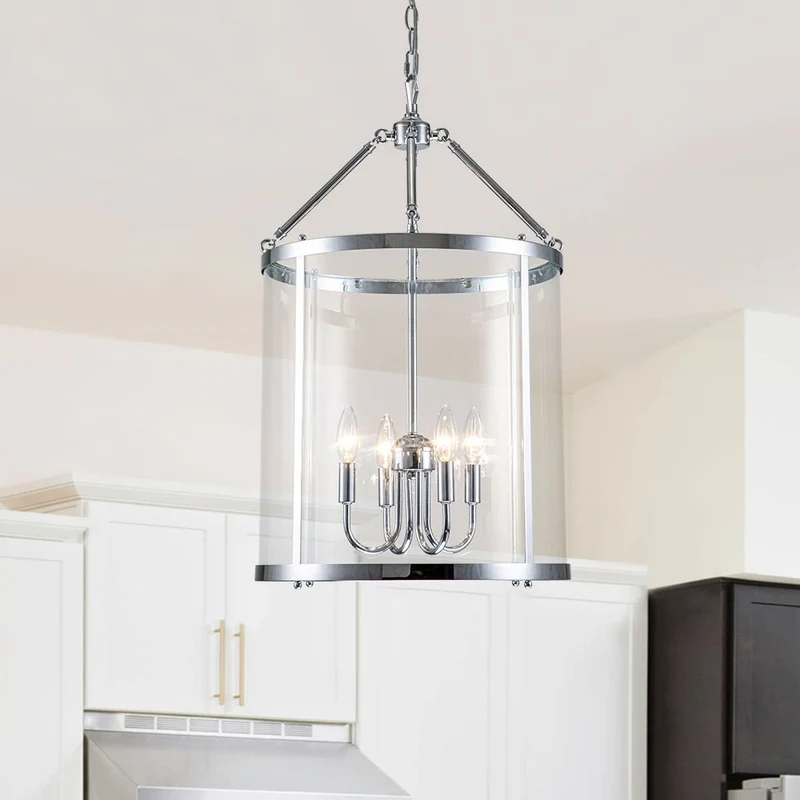 Hanglamp Lantaarn Cilinder Glas 4-Lichts Zwart Chroom 45cm Eetkamer Keukeneiland Dimbaar