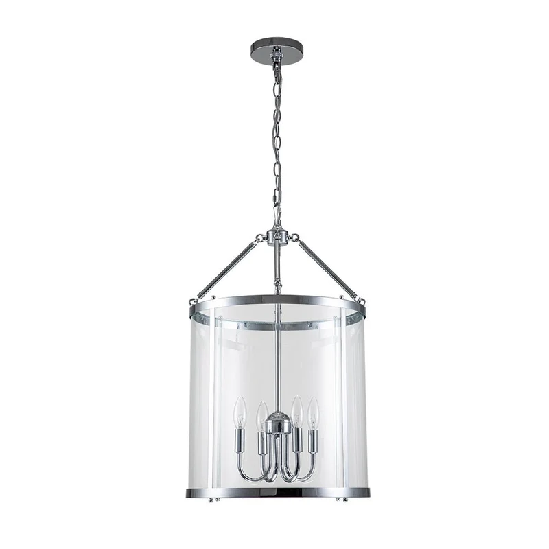 Hanglamp Lantaarn Cilinder Glas 4-Lichts Zwart Chroom 45cm Eetkamer Keukeneiland Dimbaar