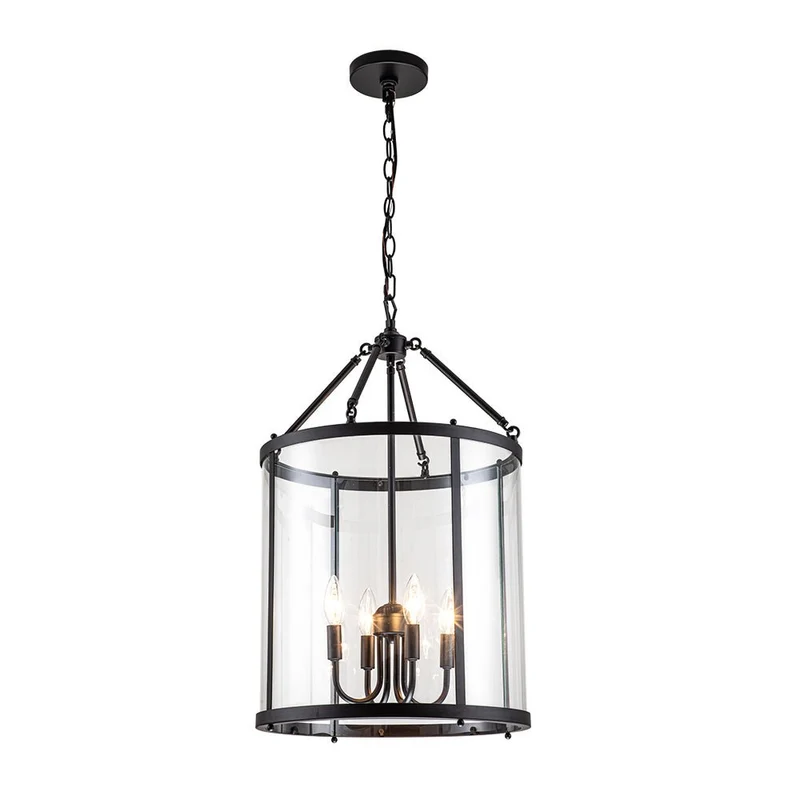 Hanglamp Lantaarn Cilinder Glas 4-Lichts Zwart Chroom 45cm Eetkamer Keukeneiland Dimbaar