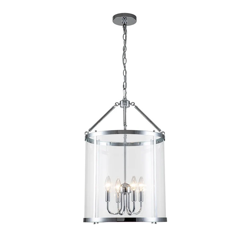 Hanglamp Lantaarn Cilinder Glas 4-Lichts Zwart Chroom 45cm Eetkamer Keukeneiland Dimbaar