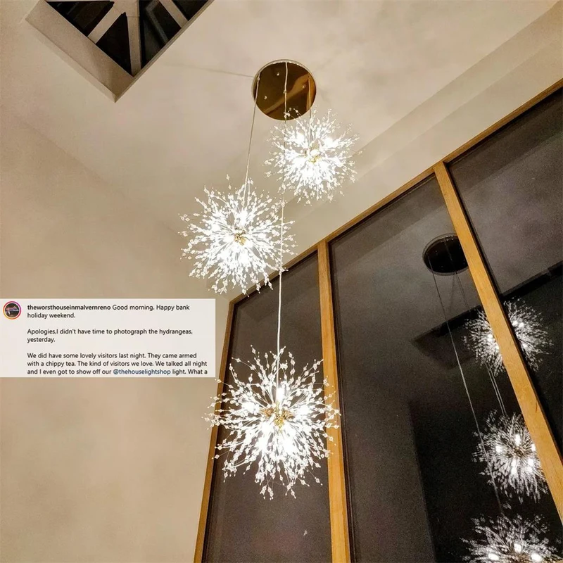 Kroonluchter Vuurwerk Paardenbloem Messing 3 of 5 Bollen 24-40 Lichts Hal Woonkamer Dimbaar