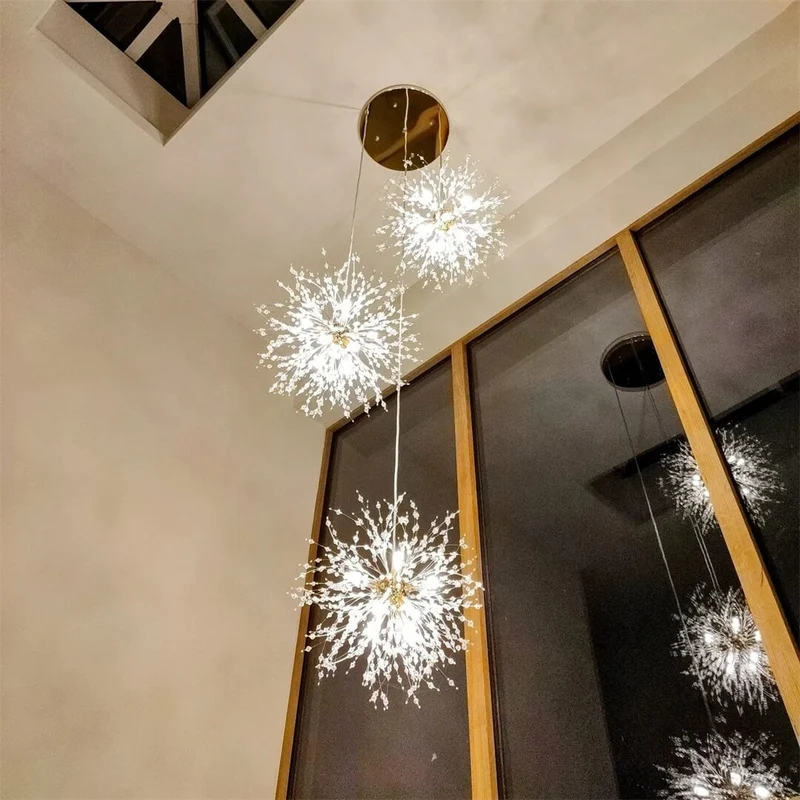 Kroonluchter Vuurwerk Paardenbloem Messing 3 of 5 Bollen 24-40 Lichts Hal Woonkamer Dimbaar