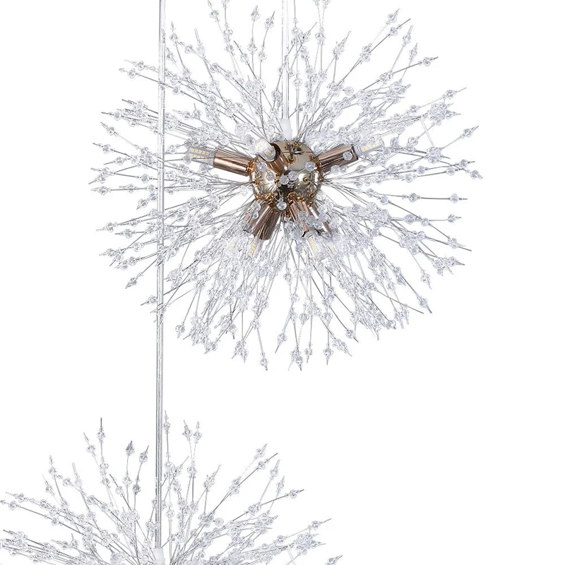 Kroonluchter Vuurwerk Paardenbloem Messing 3 of 5 Bollen 24-40 Lichts Hal Woonkamer Dimbaar
