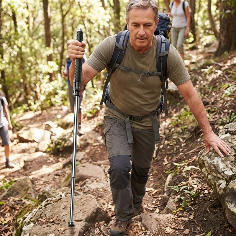Wandelstok Zelfverdediging Automatisch Uitklapbaar Telescopisch Staal Antislip Grip | Sansoti