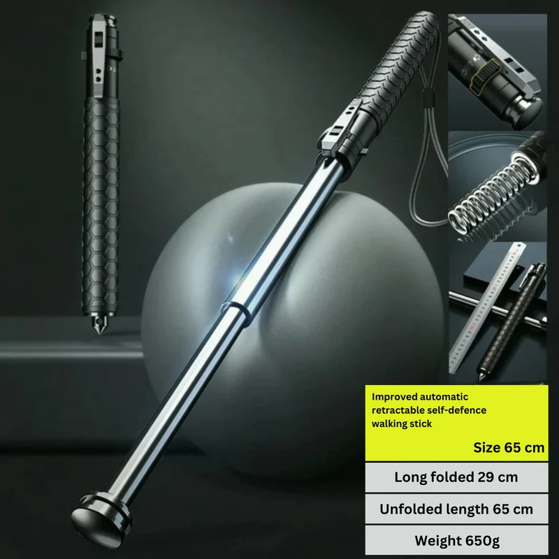 Wandelstok Zelfverdediging Automatisch Uitklapbaar Telescopisch Staal Antislip Grip | Sansoti