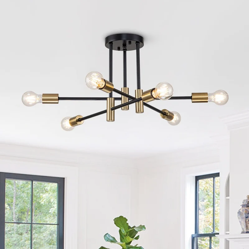 Plafondlamp Sputnik 6 of 8-Lichts Zwart Metaal 62-103cm Retro Modern Woonkamer Dimbaar