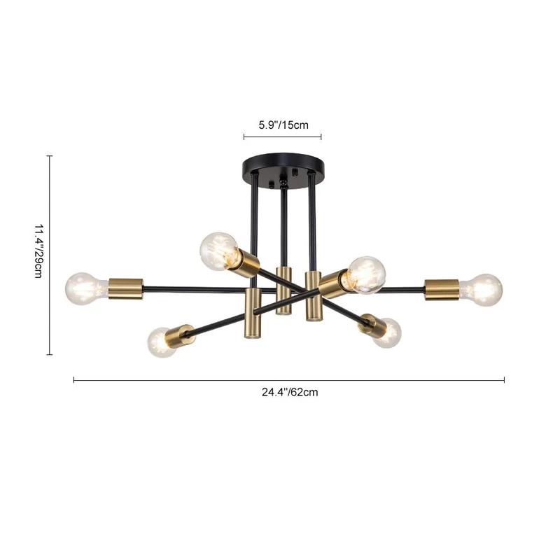Plafondlamp Sputnik 6 of 8-Lichts Zwart Metaal 62-103cm Retro Modern Woonkamer Dimbaar