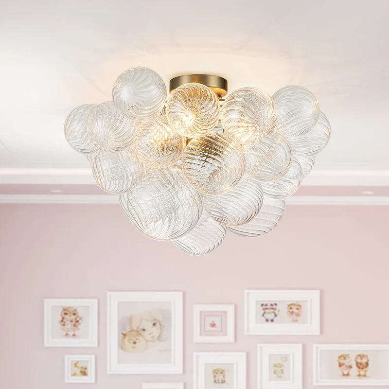 Plafondlamp Glazen Bollen Cluster 3-Lichts Messing 53cm Badkamer Woonkamer Glamour