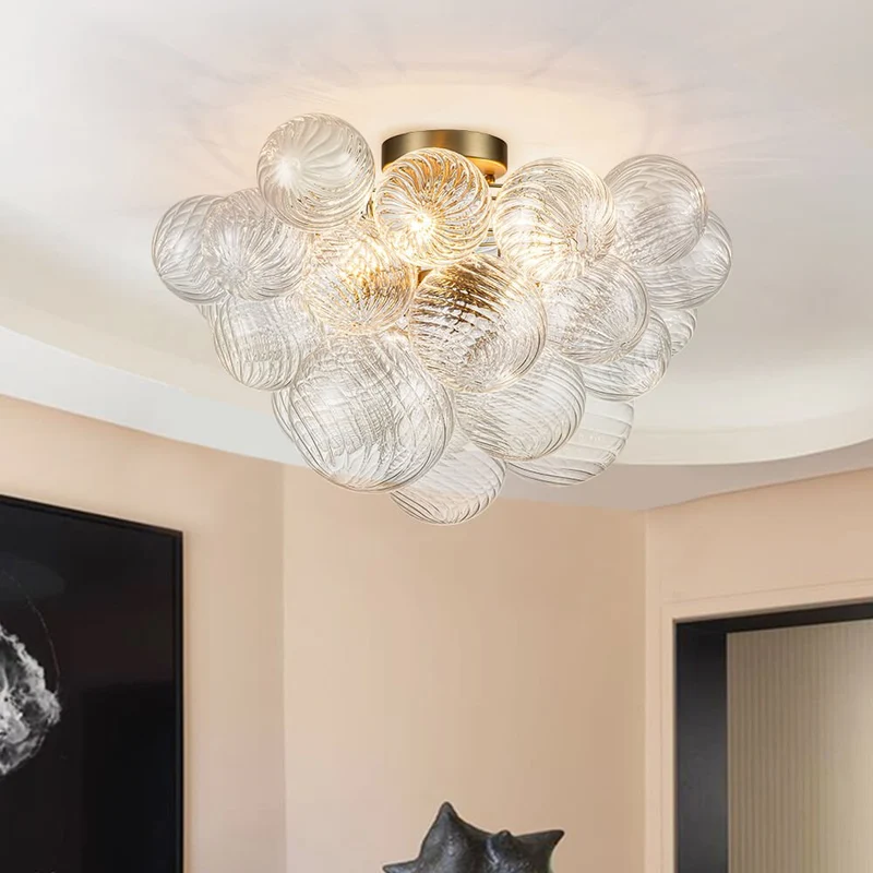 Plafondlamp Glazen Bollen Cluster 3-Lichts Messing 53cm Badkamer Woonkamer Glamour