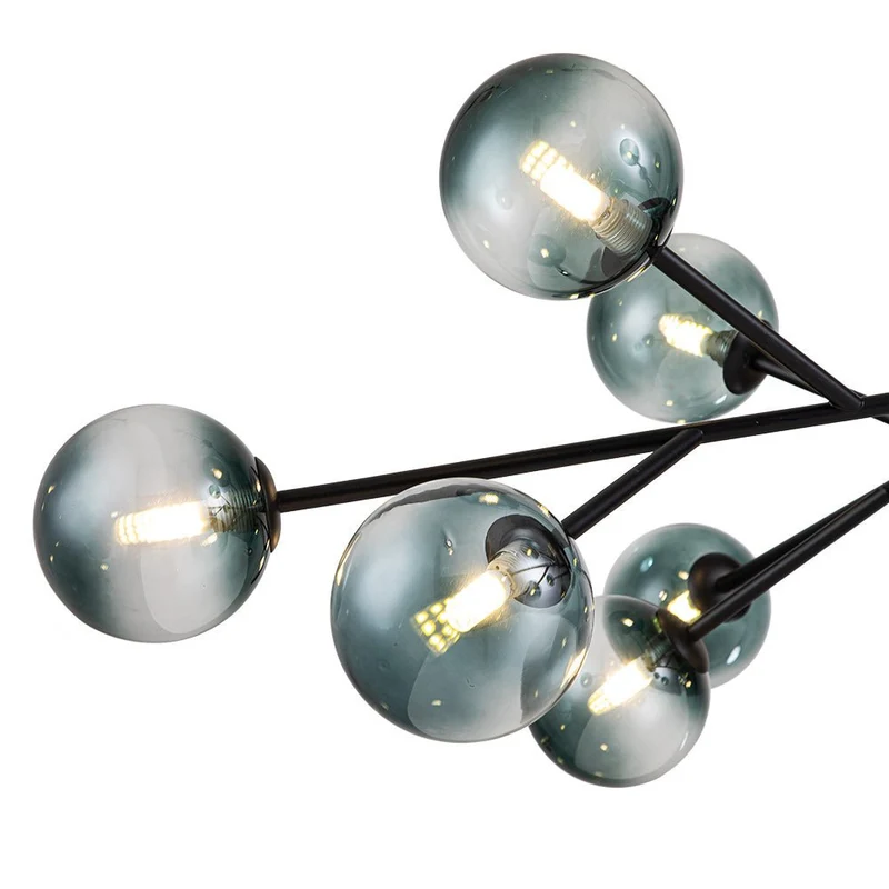 Kroonluchter Sputnik 15-Lichts Blauw Glas Goud Zwart 112cm Eetkamer Woonkamer Dimbaar