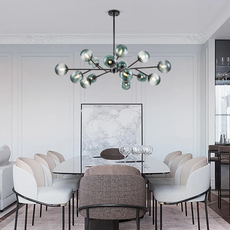 Kroonluchter Sputnik 15-Lichts Blauw Glas Goud Zwart 112cm Eetkamer Woonkamer Dimbaar
