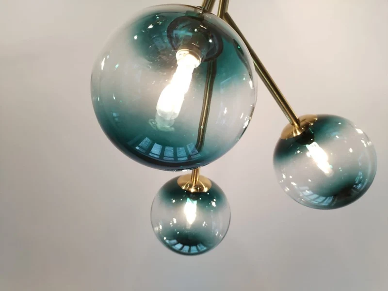 Kroonluchter Sputnik 15-Lichts Blauw Glas Goud Zwart 112cm Eetkamer Woonkamer Dimbaar