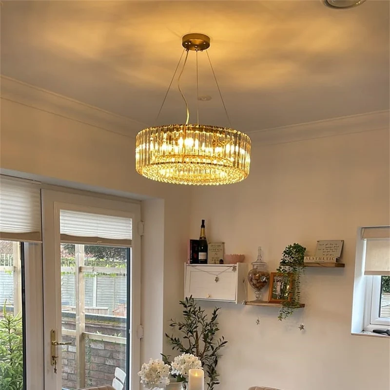Kristallen Kroonluchter Rond 6-Lichts Metaal Chroom Zwart Messing 50cm Plafondlamp | Sansoti