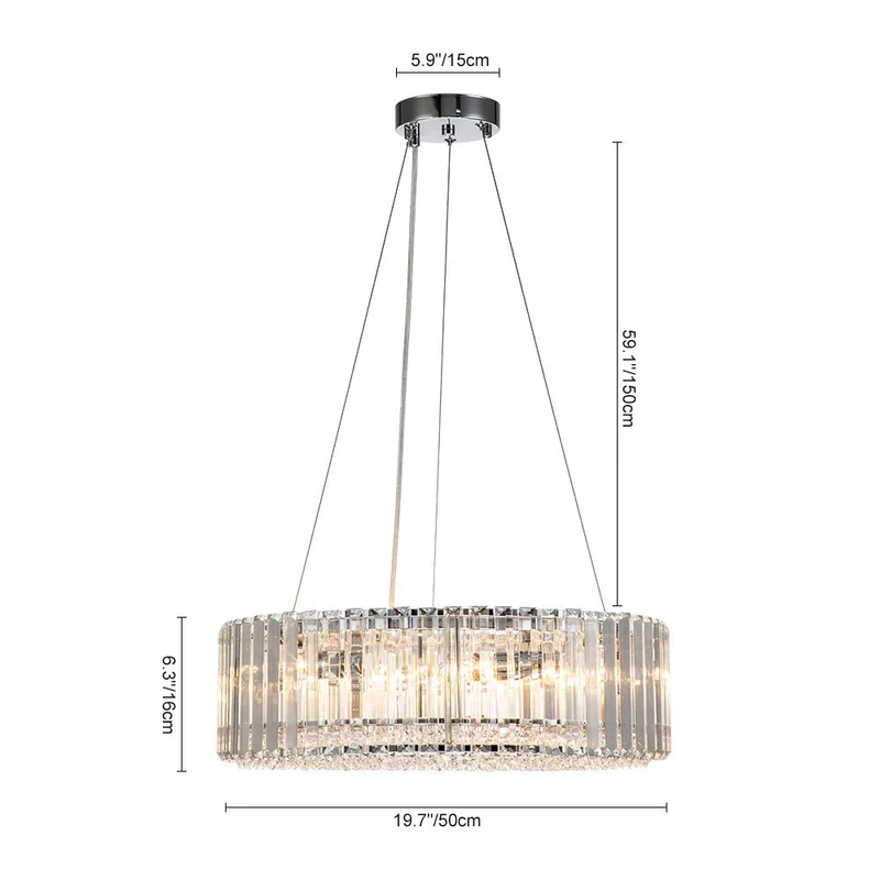Kristallen Kroonluchter Rond 6-Lichts Metaal Chroom Zwart Messing 50cm Plafondlamp | Sansoti