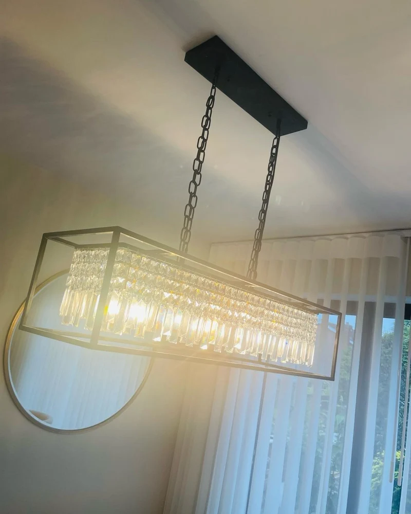 Luxe Rechthoekige Kristallen Hanglamp Zwart voor Keukeneiland en Eettafel met 5 Lichtpunten | Sansoti