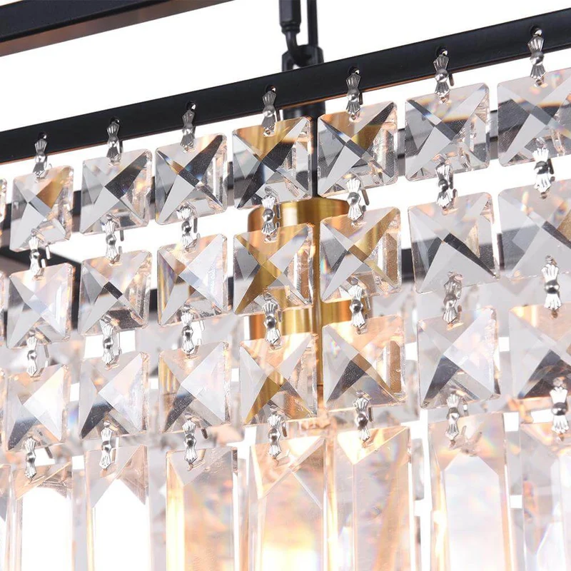 Luxe Rechthoekige Kristallen Hanglamp Zwart voor Keukeneiland en Eettafel met 5 Lichtpunten | Sansoti