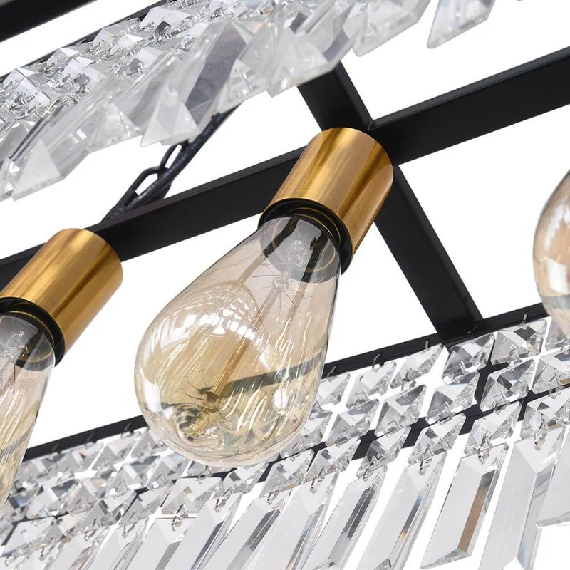 Luxe Rechthoekige Kristallen Hanglamp Zwart voor Keukeneiland en Eettafel met 5 Lichtpunten | Sansoti