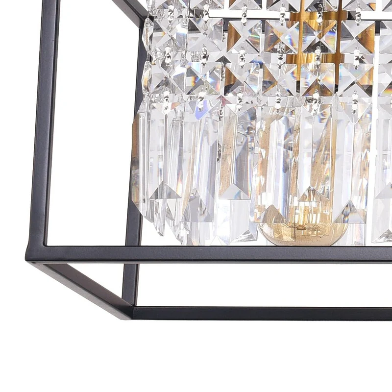Luxe Rechthoekige Kristallen Hanglamp Zwart voor Keukeneiland en Eettafel met 5 Lichtpunten | Sansoti