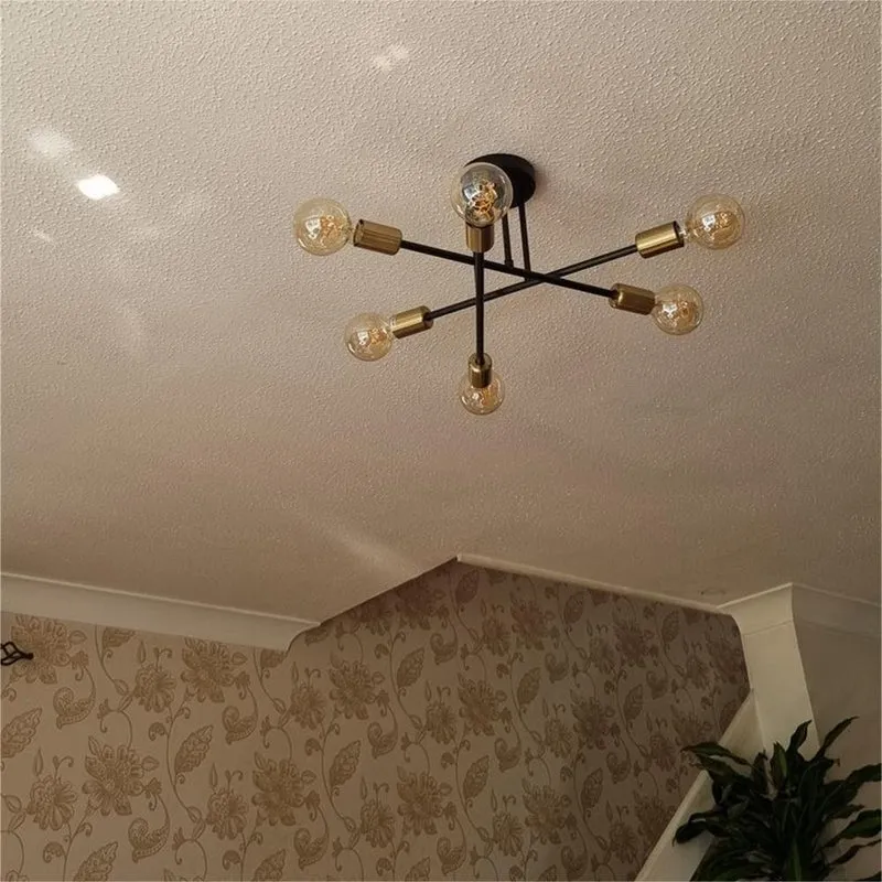 Messing sputnik plafondlamp met 6 lichtpunten – semi flush design voor lage plafonds 60 cm | Sansoti