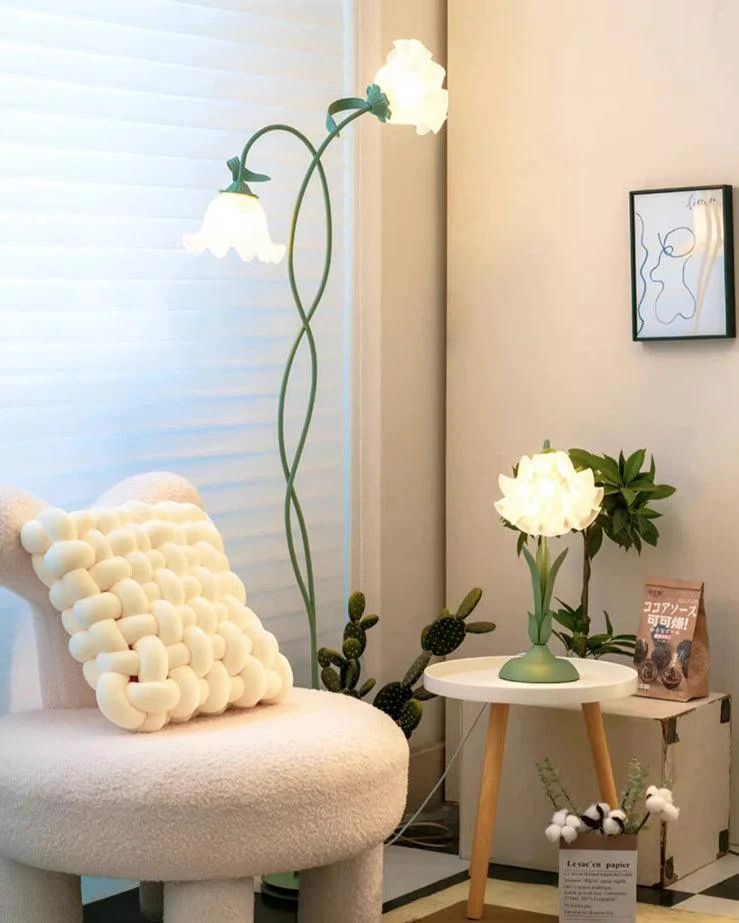 Vloerlamp Bloem Design Groen Wit Metaal 170cm 2-3 Lichts LED Sfeerlamp Woonkamer Slaapkamer | Sansoti