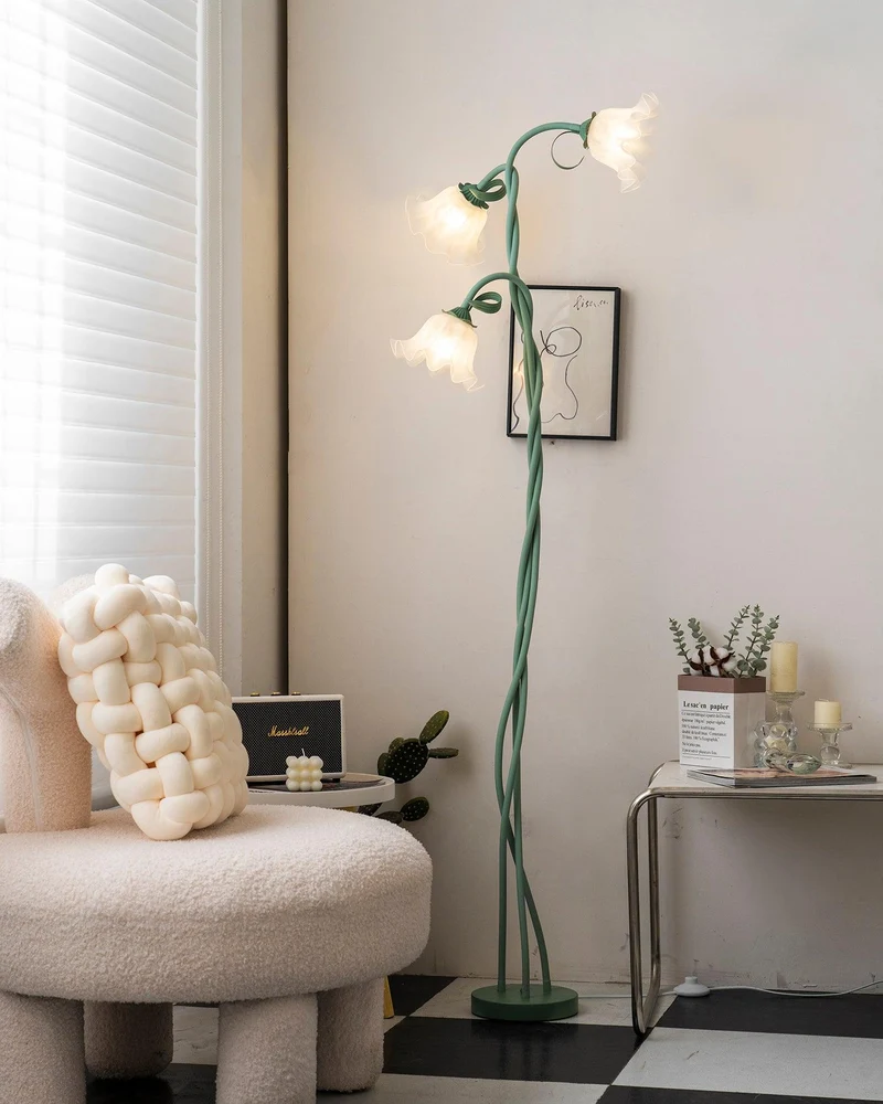 Vloerlamp Bloem Design Groen Wit Metaal 170cm 2-3 Lichts LED Sfeerlamp Woonkamer Slaapkamer | Sansoti