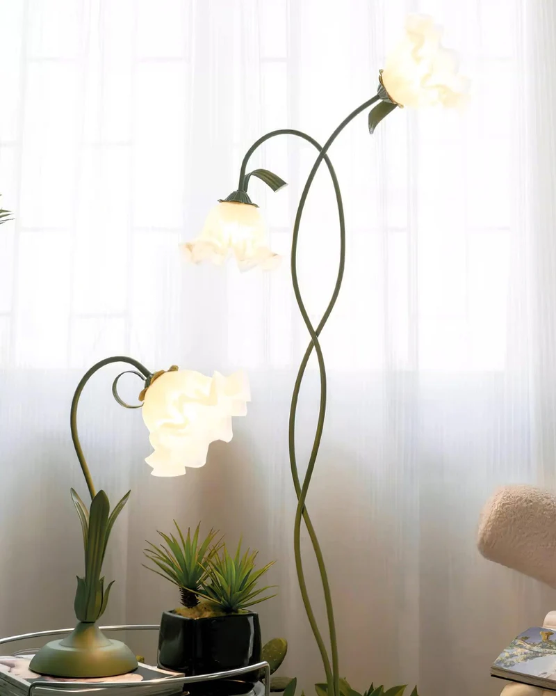 Vloerlamp Bloem Design Groen Wit Metaal 170cm 2-3 Lichts LED Sfeerlamp Woonkamer Slaapkamer | Sansoti