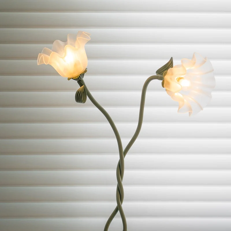 Vloerlamp Bloem Design Groen Wit Metaal 170cm 2-3 Lichts LED Sfeerlamp Woonkamer Slaapkamer | Sansoti