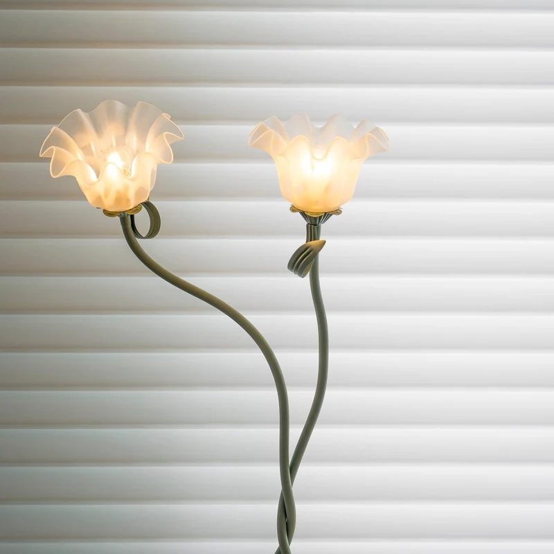 Vloerlamp Bloem Design Groen Wit Metaal 170cm 2-3 Lichts LED Sfeerlamp Woonkamer Slaapkamer | Sansoti