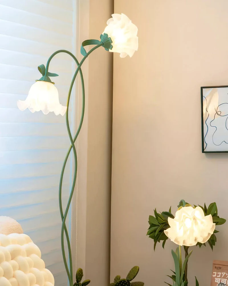 Vloerlamp Bloem Design Groen Wit Metaal 170cm 2-3 Lichts LED Sfeerlamp Woonkamer Slaapkamer | Sansoti