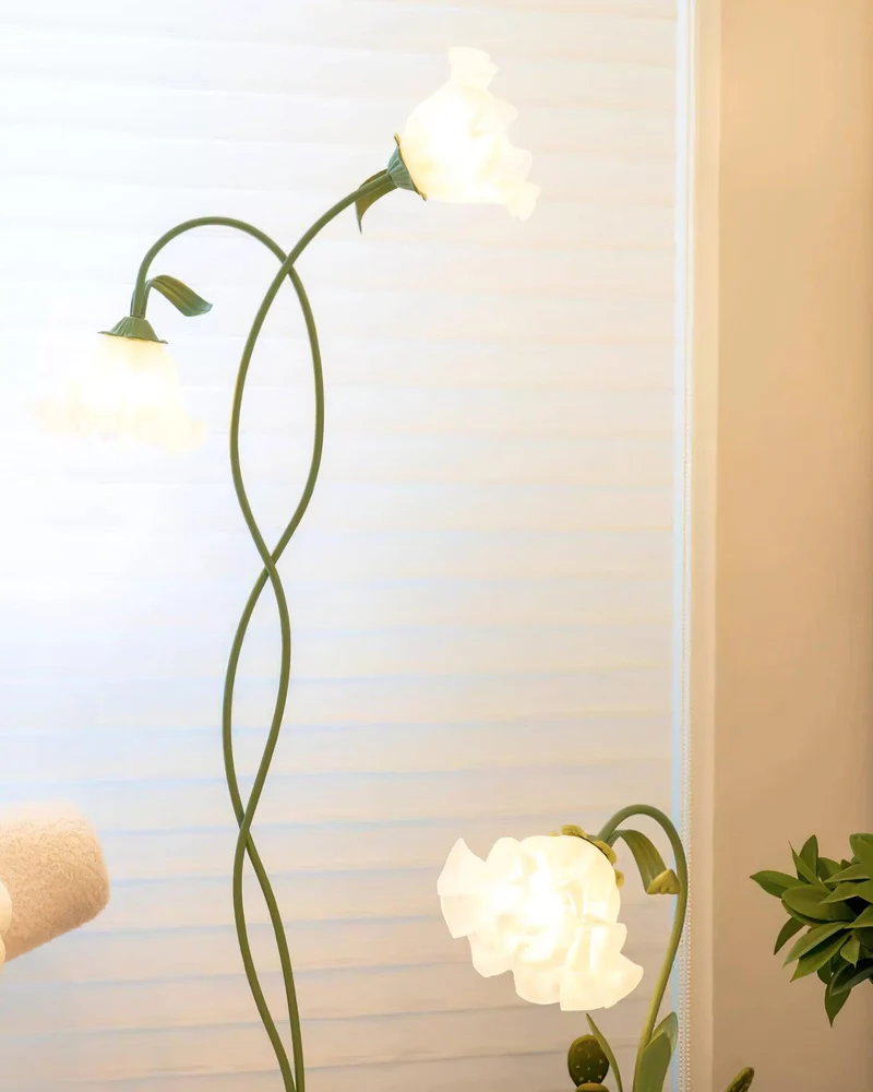 Vloerlamp Bloem Design Groen Wit Metaal 170cm 2-3 Lichts LED Sfeerlamp Woonkamer Slaapkamer | Sansoti