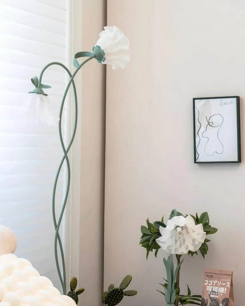 Vloerlamp Bloem Design Groen Wit Metaal 170cm 2-3 Lichts LED Sfeerlamp Woonkamer Slaapkamer | Sansoti